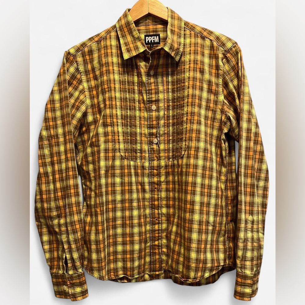 Plaid Button-Up Shirt - Yellow and Brown